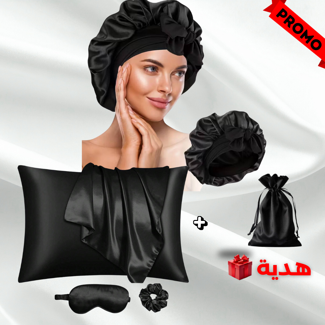 طقم الساتان الفاخر للعناية بالشعر والبشرة